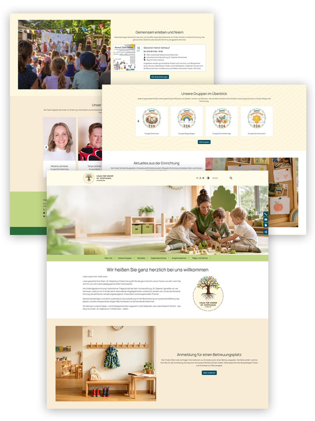 Screenshot der Webseite des Kindergartens Haus für Kinder St. Stephanus
